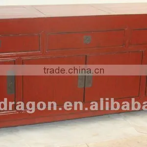 Chinese Antique Furniture Red Pine Wood Three Drawer Four Door Cabinet thumbnail-1