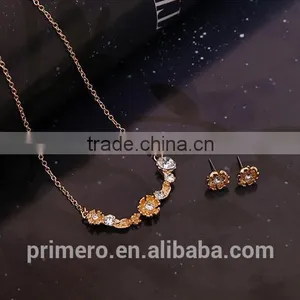 Women's 18k Gold Plated Austrian Crystal Enamel Flower Pendant Necklace Stud Earrings Jewelry Sets thumbnail-5