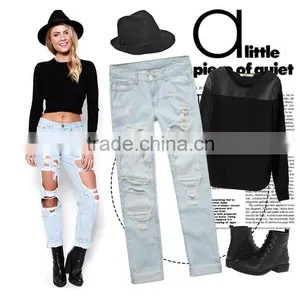 Best Selling Hollow Out Hole Brands Jean Pants For Women Boy Friend European Pattern Loose Clothing Womens Jeans Wholesale China thumbnail-1
