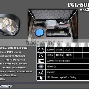 Rechargeable 6600mah/11.1V 18650 Battery 3 Xml T6 LED Diving Light thumbnail-3