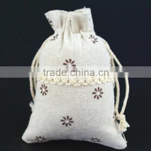 New Design Small Flowers Jute Drawstrings Bag China Factory thumbnail-2