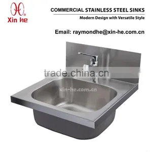 Commercial Catering Hand Wash Basin With Splashback, Wall Hung Stainless Steel Hand Wash Sink for Restaurant thumbnail-3