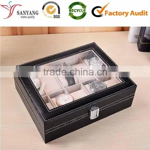 New Black PVC Window PU Leather Watch Box 10 Slots Jewelry Display Box With Pillow Quality Choice thumbnail-2
