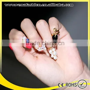 Girls Japan Gemstone Pearl Finger Nail Ring Jewelry thumbnail-3