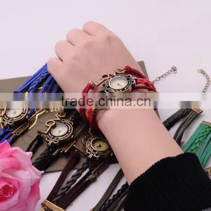 <<<2016 Vintage Excellent Clasps Woven Quartz Bangle Wrap For Unisex Love Gift Fashion Adjustable Leather Bracelets Watch / thumbnail-4