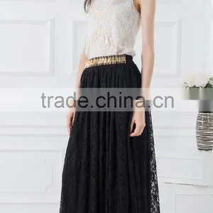 OEM Cheap Price Metalic Lace Suits Designs Tank Tops With Lace Maxi Skirt Black Woman Casual Wear thumbnail-2
