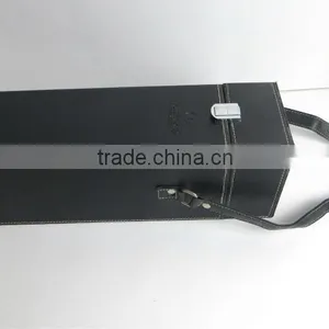 Customized Wooden PU Leather Black Wine Box With Handle Packaging Wholesale thumbnail-2