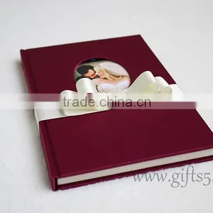 Elegant Red Violet Silk Covor Wedding Guest Book With You Own Photo thumbnail-1