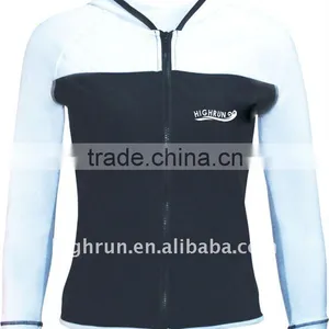 Women's Black and White Front Zipper and Hooded Padded Rash Guard Surf thumbnail-1