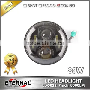 80W 7in Round 4WD Off-road Truck SUV Automotive Vehicles Sealed Dual Beam Led Headlight Lamp thumbnail-1