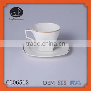 Eco-Friendly Feature and AB Grade Porcelain,Ceramic Material Golden Design Coffee Cup and Saucer thumbnail-1