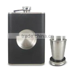 304 Stainless Steel Leather Hip Flask 8 Oz, Leather Stainless Steel Wine Bottle thumbnail-1