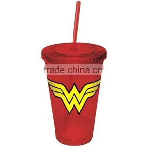 Plastic Double Wall Tumbler With Lid and Straw thumbnail-2