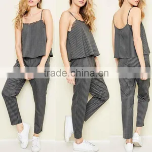 WOMEN JUMPSUIT FASHION NEW DESIGN PINSTRIPE WOVEN JUMPSUIT WITH LAYERED CAMISOLE TOP thumbnail-1