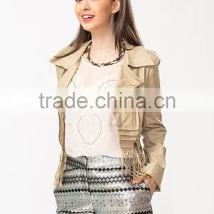 Wholesale New Fashion Fringing Hem Leather Lady Jacket thumbnail-2