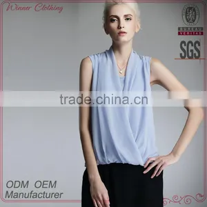 2016 Summer Clothing Directly Manufacturer Chiffon Sleeveless Latest Fashion Blouse Design thumbnail-1