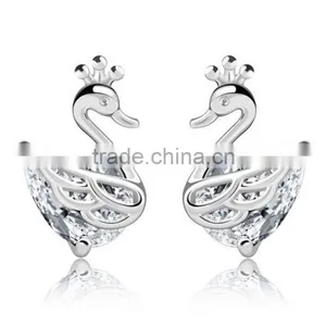 New Design Fine Jewelry 100% 925 Sterling Silver Swan Zircon Earrings thumbnail-2