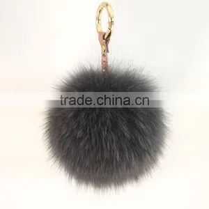Myfur Fashion Metal Keychain Fox Rabbit Fur Ball Crystal Pom Pom Keychain for Bag thumbnail-5