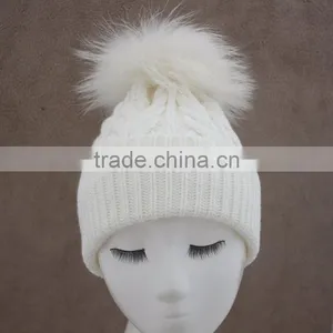 Myfur 2016 Newest Girls Winter Knitted Wool Hats With Fur Poms thumbnail-2