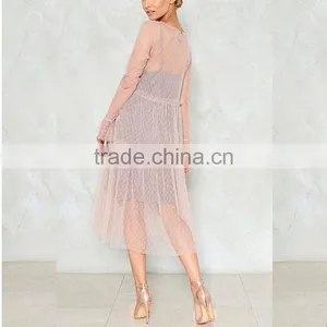 Lvdong 2017 Summer Women Long Sleeve Mesh Dotted Sexy Midi Dress thumbnail-2