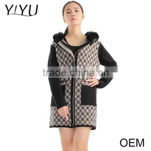 European Fashion Winter Jacquard Fur Collar Zipper Women Cardigan Sweater thumbnail-4