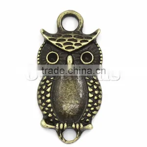 Handmade Connectors Findings Owl Animal Halloween Ornaments Antique Bronze Cabochon Setting 26x12.5mm,20PCs thumbnail-1