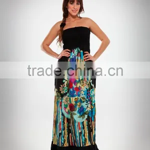 Tropical Printed Women's Cotton Long Tube Dress thumbnail-1