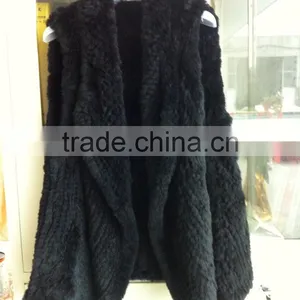 YR779 Top Quality Fur Waistcoat Genuine Rex Rabbit Hand Knit Fur Gilet thumbnail-4