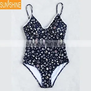 Famous Name Brand Swimwear Lace Trim Open Cross Back Swimsuit thumbnail-1
