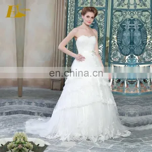 ED Strapless A-line Bow Belt Lace Applique Organza Wedding Dress thumbnail-1
