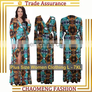 7012# Elegant Front Open Deep V Neck Women Sexy Beach Wrap Floral Long Sleeve Maxi Dress Plus Size Women Clothing thumbnail-1