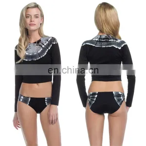 Women Fashion Long Sleeve Round Neck Cropped Black Quick Dry Sublimated Rash Guard With UV Protection thumbnail-1