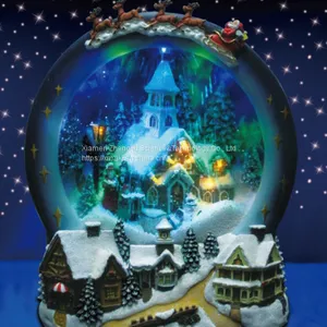 LED Snowing Church Scene Led Light Family Play Snowman Polyresin Christmas House Decoration thumbnail-2