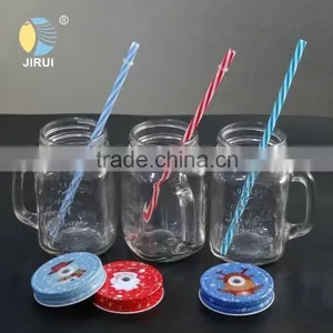16oz Glass Mason Jar Mug With Straw and Handle and Daisy Cut Cap thumbnail-3