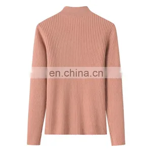 Autumn Winter Slim Fit Rib Cashmere Sweater Full Zipper Knitted Cardigan With Stand Collar Solid Pattern thumbnail-3