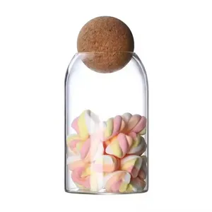 Wholesale Round Borosilicate Glass Storage Jars With Cork Lids thumbnail-1