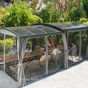 3*6m Steel Extensionable Carport Sunshade PC Board Canopy With Curtain and Net thumbnail-3
