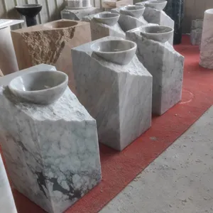 Missing Corner New Design Contemporary Stone Marble Free Standing Square Shape Pedestal Sink for Upscale Residences Estates thumbnail-5