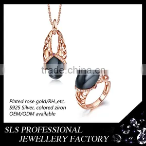 2015 Fashion Perfect Design 925 Stering Silver Rose Gold Plated Black Zirconia Micro Pave Luxury Jewelry Set for Women thumbnail-1