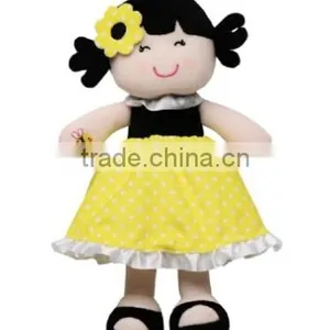 Fabric Rag Doll in Black and Yellow Skirt/ Plush Baby Doll 10" Tall thumbnail-1