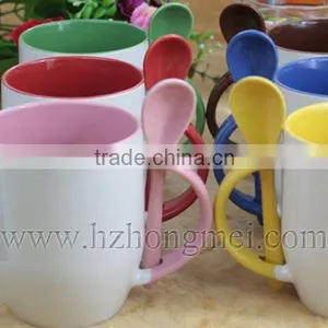 DIY 2015 New Hot Selling Plain Ceramic Color Beside Mug With Spoon thumbnail-4