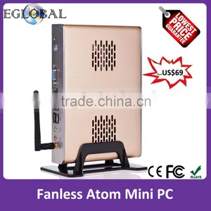 Cheapest Fanless Mini PC X86 12V With Intel Atom Processor Win XP/7 or Linux PC Brushed Aluminum Mini ITX Computer thumbnail-1
