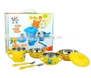 Tableware Wholesale Stainless Steel Color Bowls Set With Fork Spoon and Plastick Lid for Kids thumbnail-1