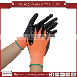 SEEWAY 13gauge Orange Nylon Knitted Abrasion Resistant Work Gloves With Black Nitrile Palm Coated for Oil and Dirt Prevention thumbnail-1