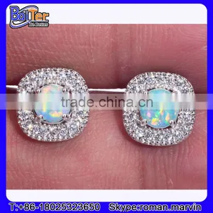 Rhodium Finish .925 Sterling Silver Synethic Blue Fire Opal Stud Earrings Wholesale thumbnail-3