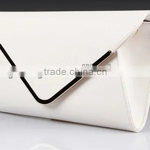 Ladies White Plain Leather Envelope Clutch Bag thumbnail-1