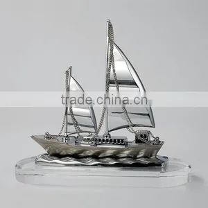 Excellent Glod &sliver Crystal Metal Sailing Boat Models for Desktop Decoration thumbnail-1