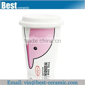 Dolphin Decal Travel Ceramic Coffee Cup Silicone Lid thumbnail-1