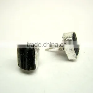 Green Tourmaline Raw Gemstone Stud 925 Sterling Silver Earring Jewelry, Rough Gemstone Stud Earrings, Designer Gemstone Jewelry thumbnail-2