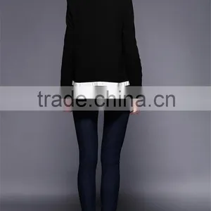2016 Spring New Latest Fashion Design Plus Size Loose Style Long Sleeve Black Women Long Tops thumbnail-5
